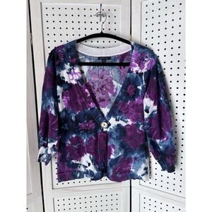 Anne Klein One Button Floral Cardigan Women's M 3/4 SLV Spring Romantic Feminine